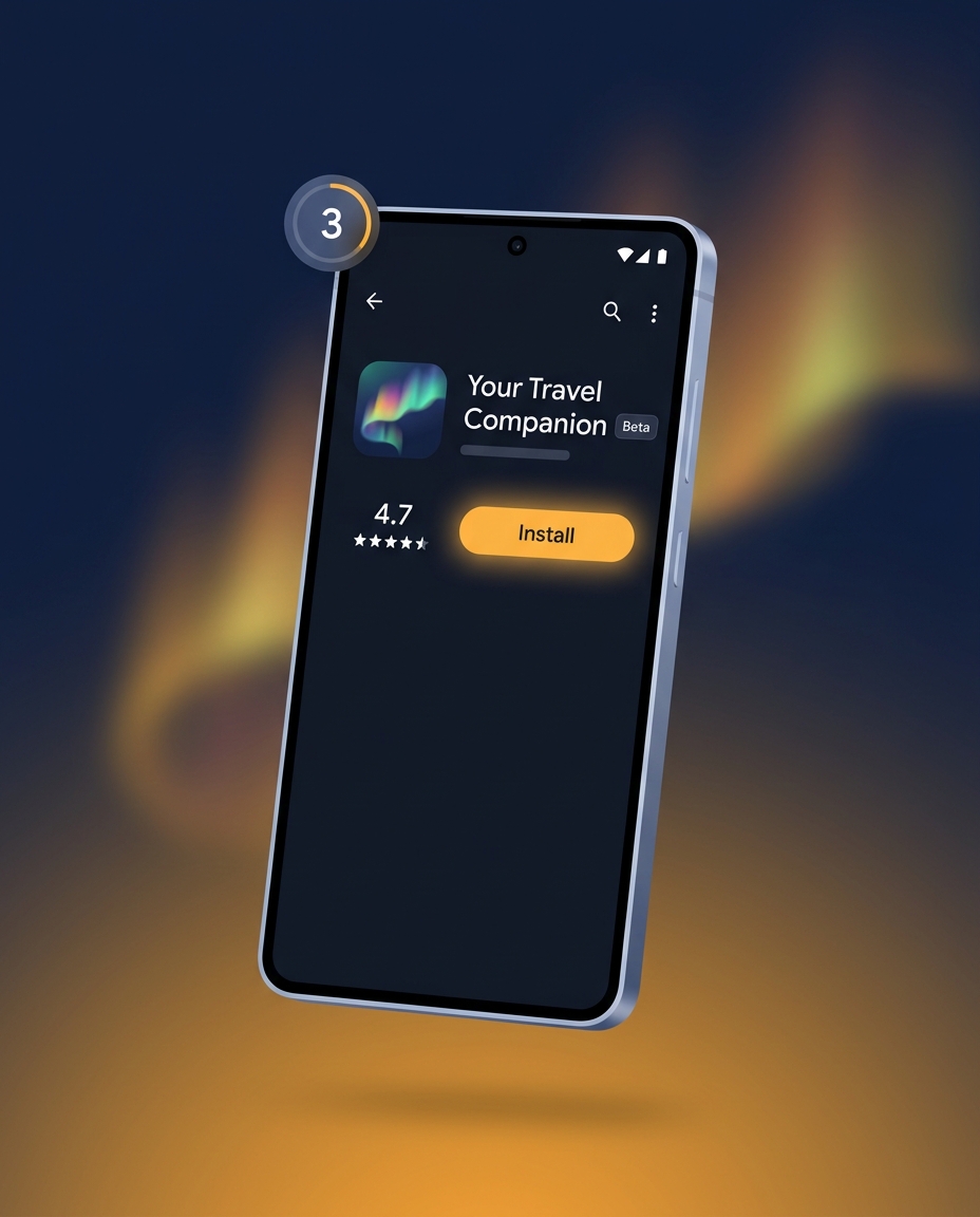 A phone showing the Your Travel Companion app listing in Google Play with the Install button